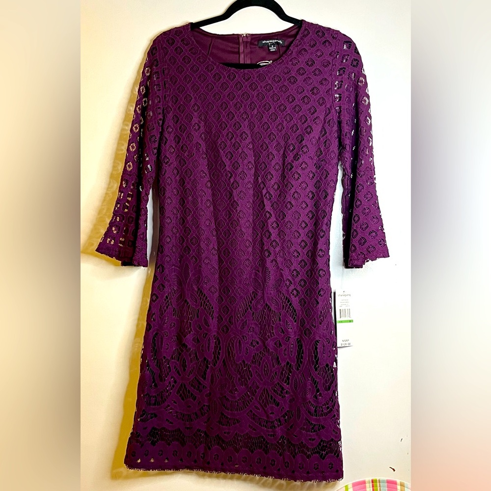 1194. Sharagano || dark purple crewneck dress - Picture 1 of 3